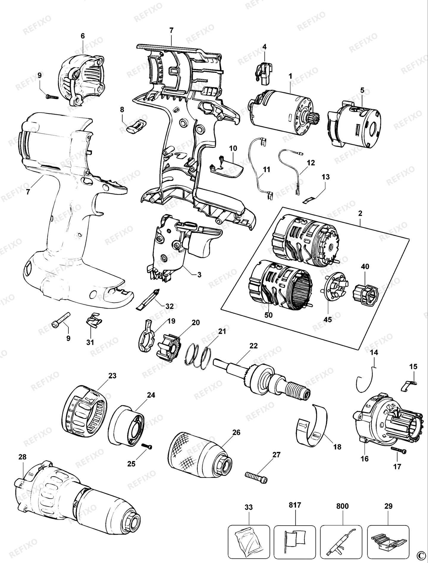 Деталировка DeWalt DW984-QW TYPE 10 аккумуляторный - дрель DW984-QW DW984 — схема запчастей в разборе
