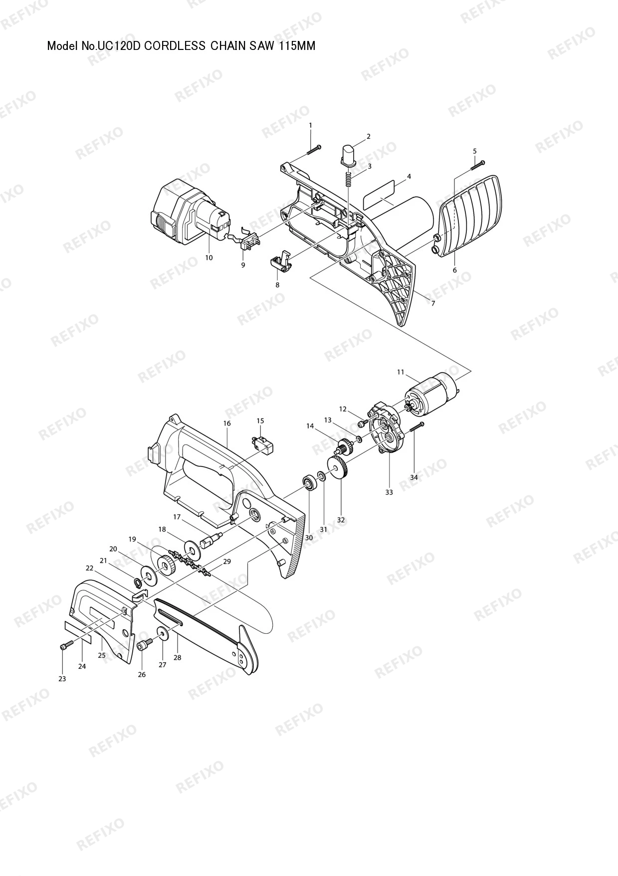 Деталировка MAKITA UC120D — схема запчастей в разборе