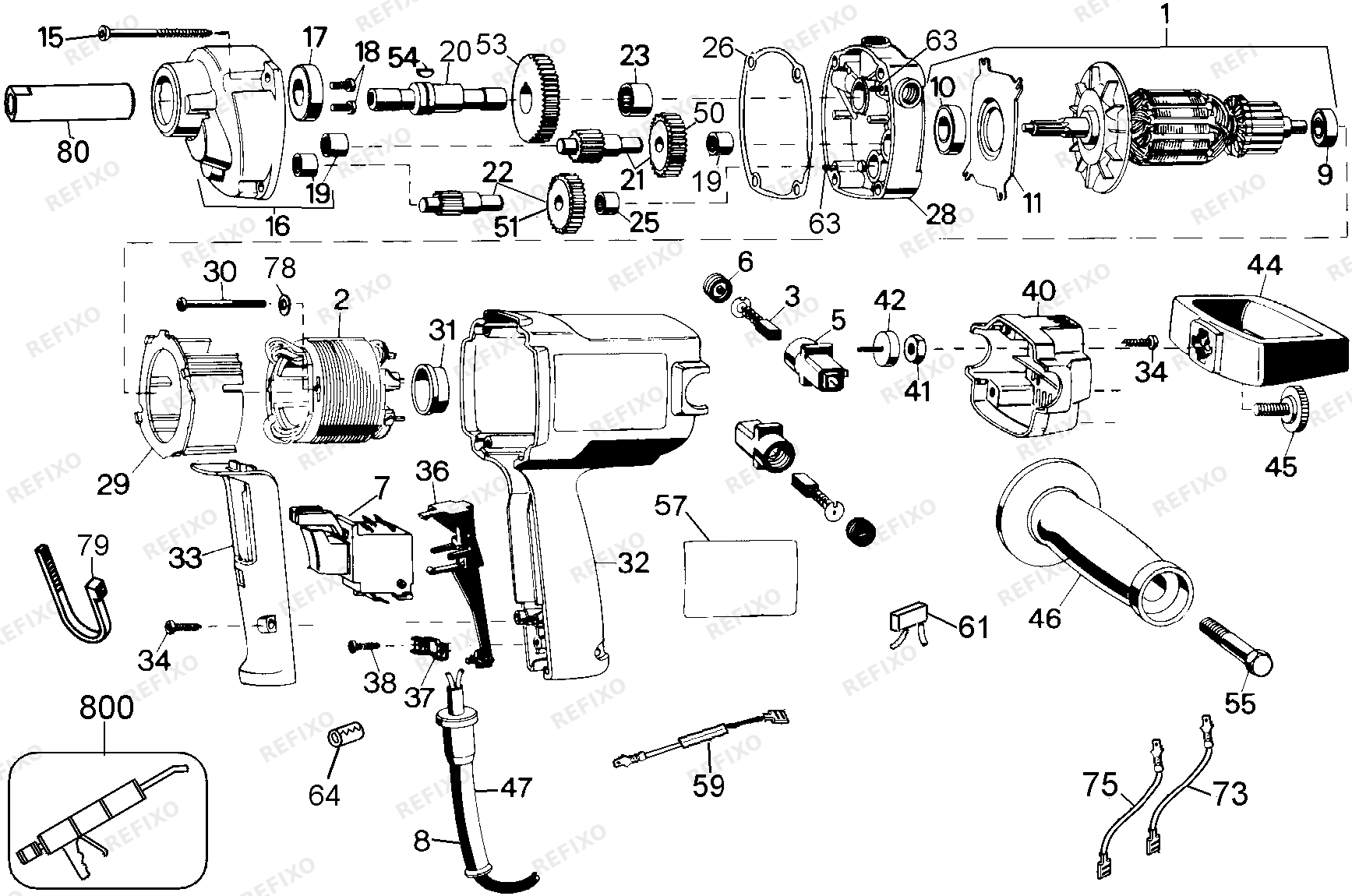 Деталировка DeWalt DW134-QS TYPE A1 MISCHER DW134-QS DW134 — схема запчастей в разборе