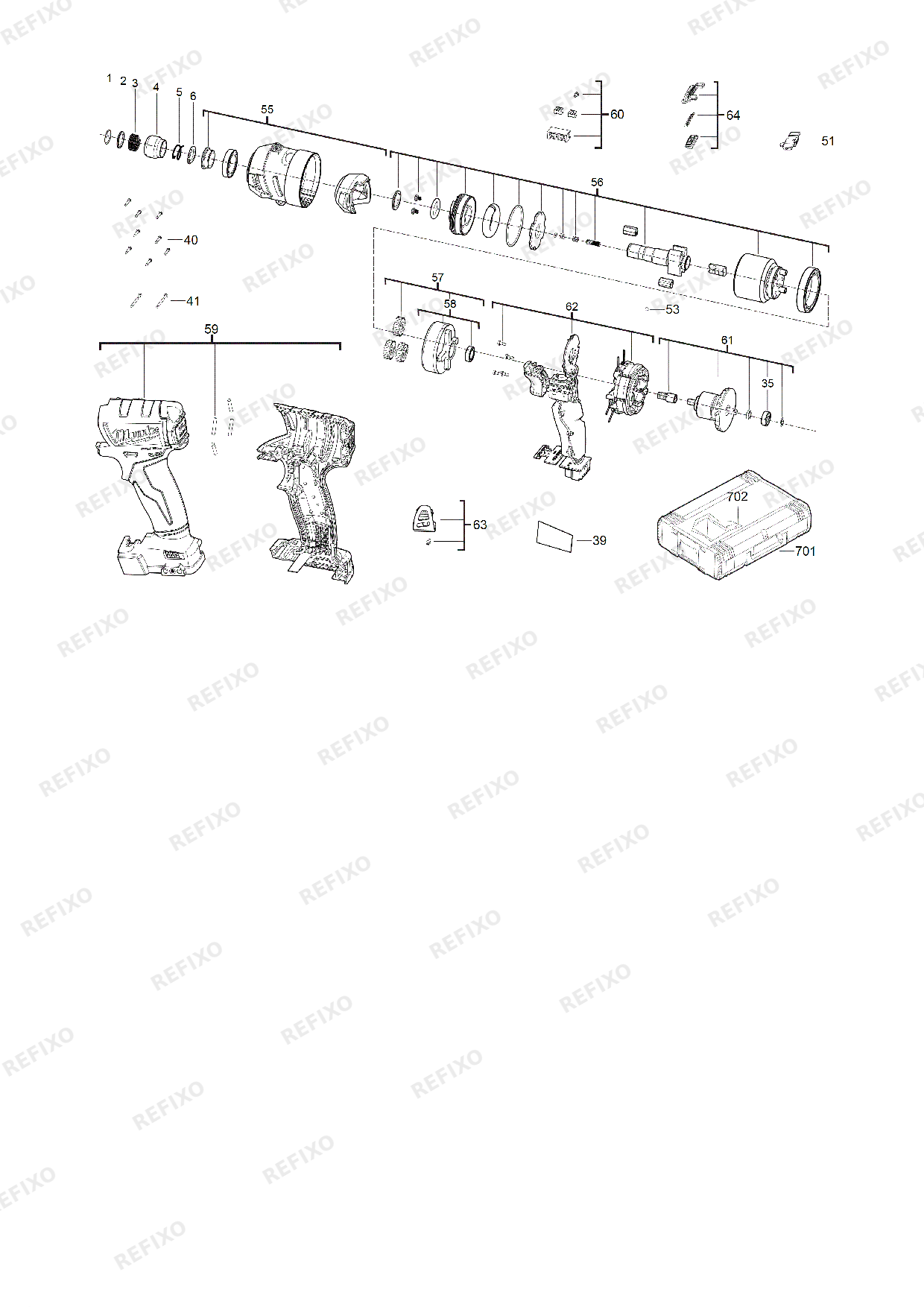 Деталировка MILWAUKEE M18FQID 0 4933451792 4000458075 — схема запчастей в разборе