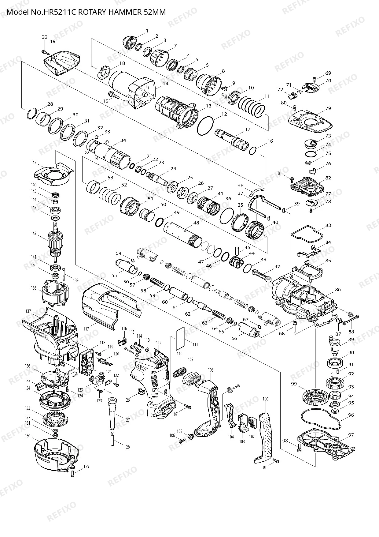Деталировка MAKITA HR5211C — схема запчастей в разборе