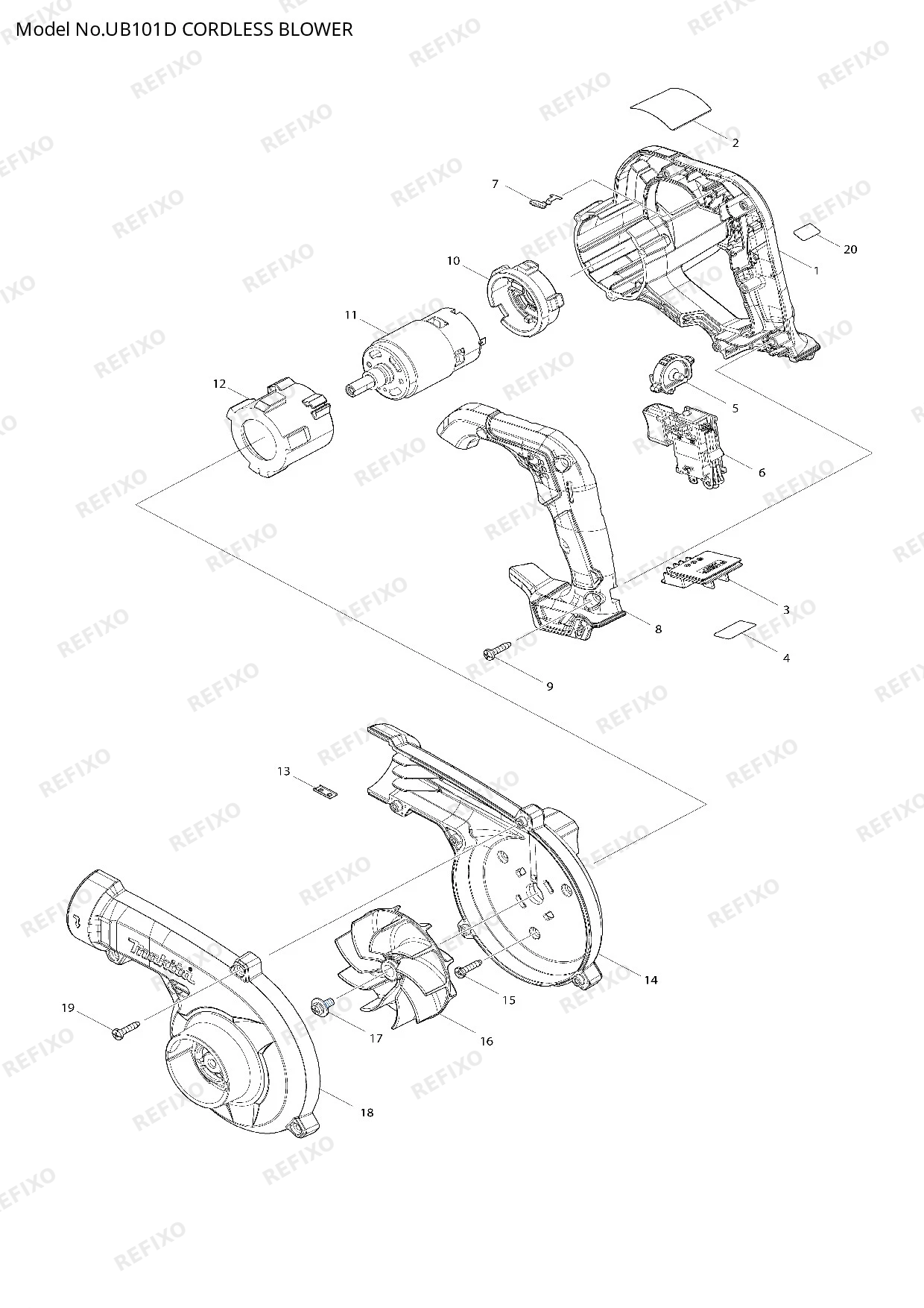 Деталировка MAKITA UB101D — схема запчастей в разборе