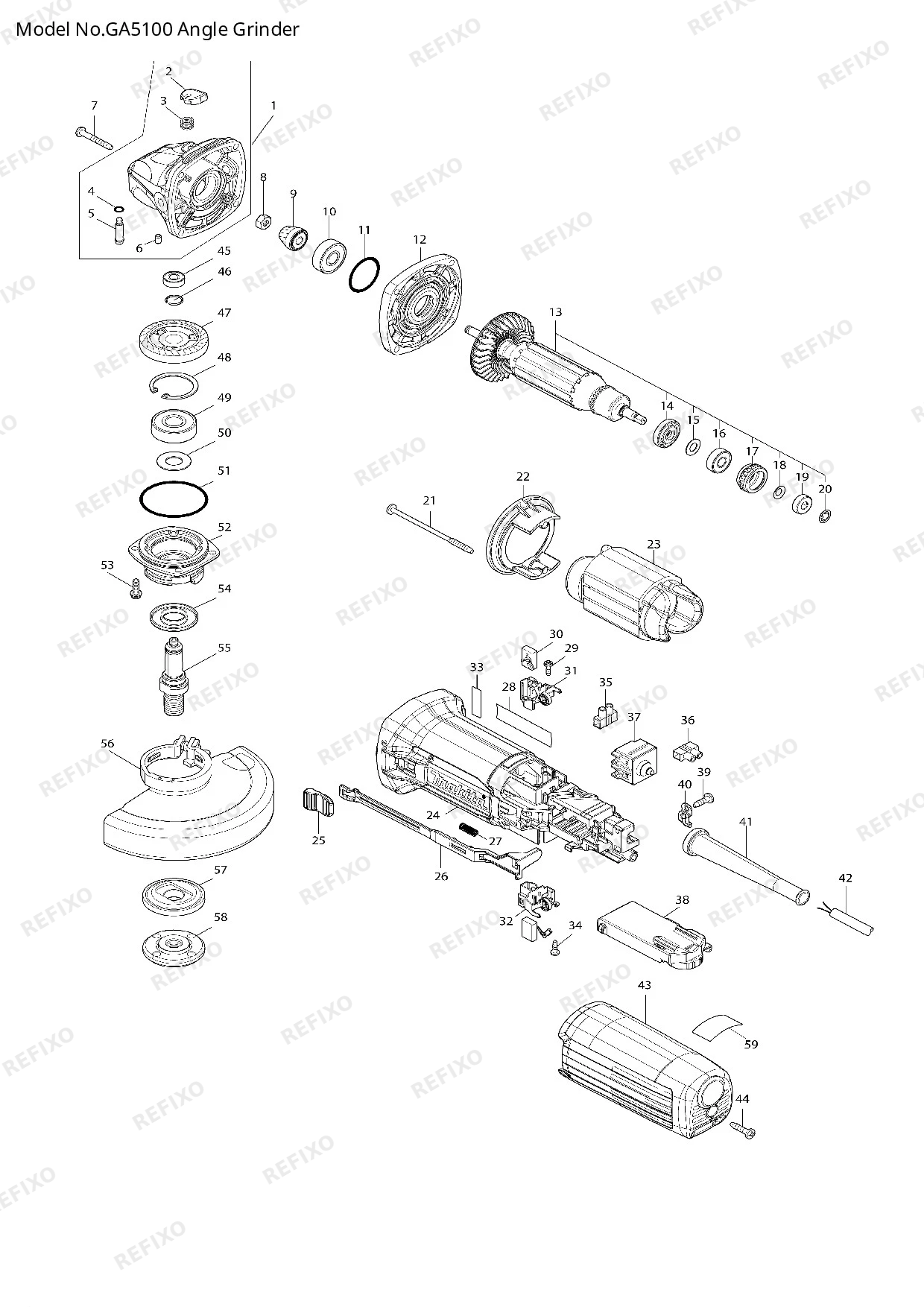 Деталировка MAKITA GA5100 — схема запчастей в разборе