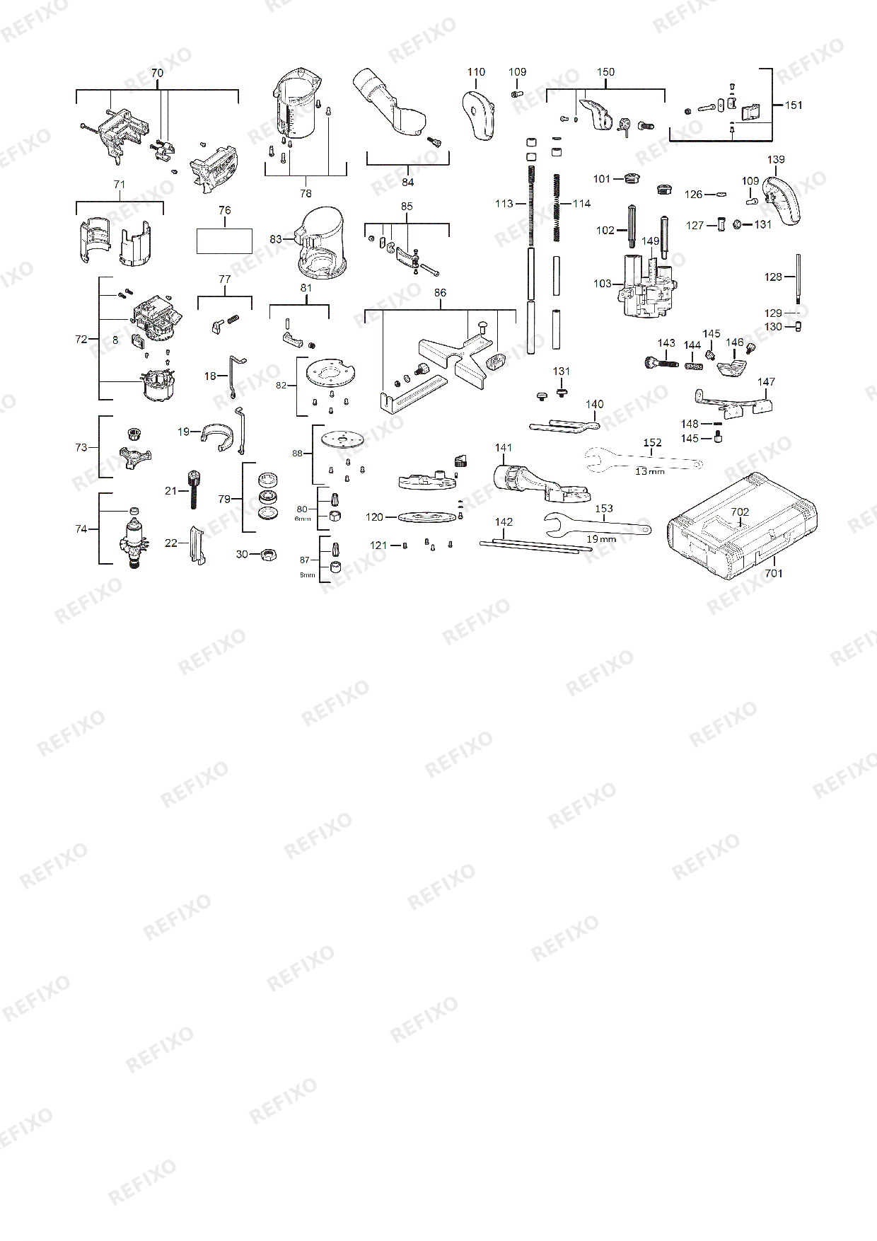 Деталировка MILWAUKEE M18FTR8 0X 4933479073 4000483496 — схема запчастей в разборе