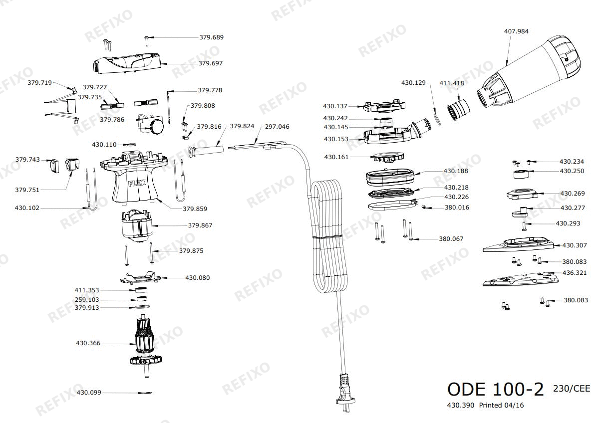 Деталировка Flex ODE 100-2 набор 230CEE — схема запчастей в разборе