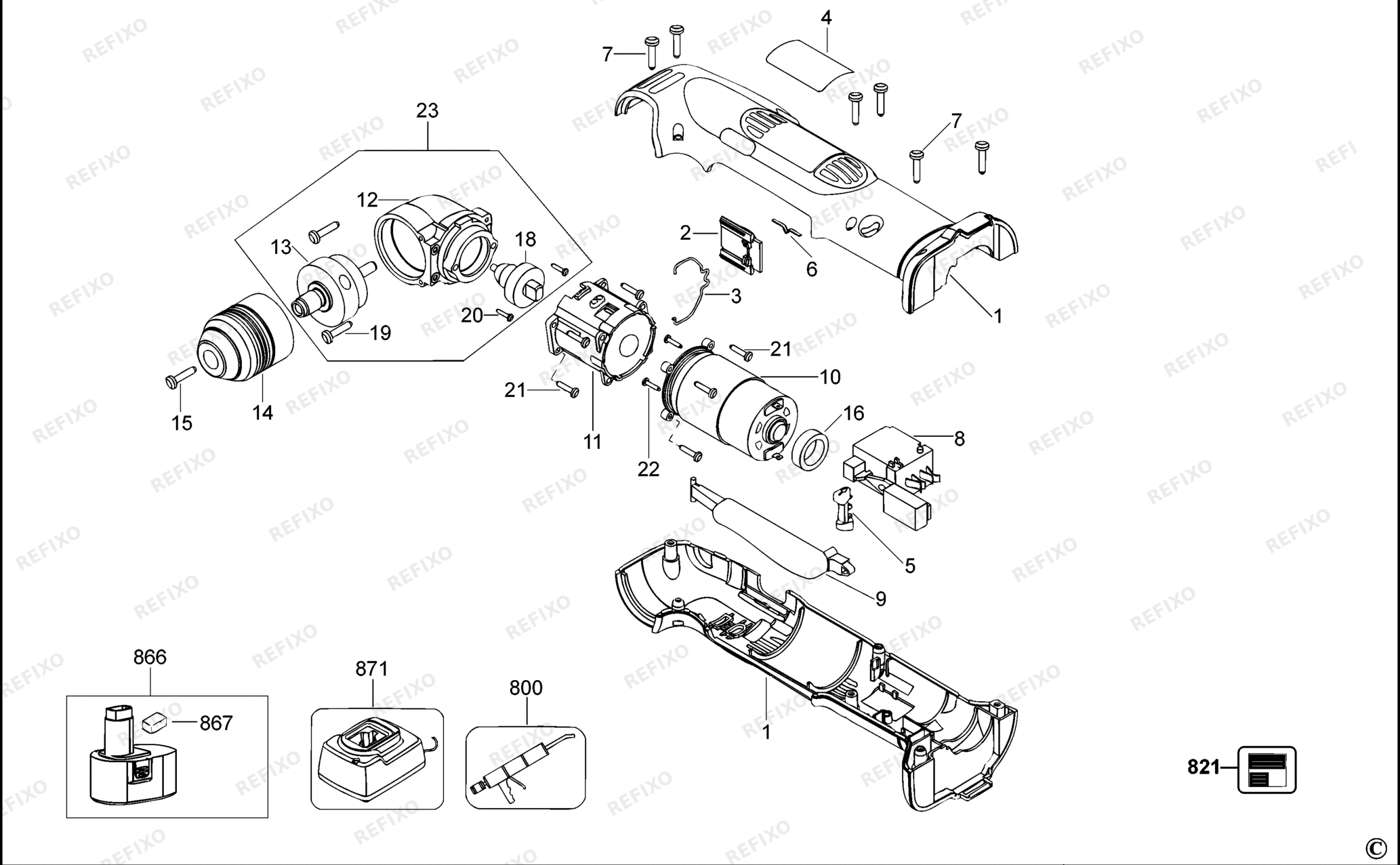 Деталировка DeWalt DW966-QW TYPE 3 RIGHT ANGLE DRILL DW966-QW DW966 — схема запчастей в разборе