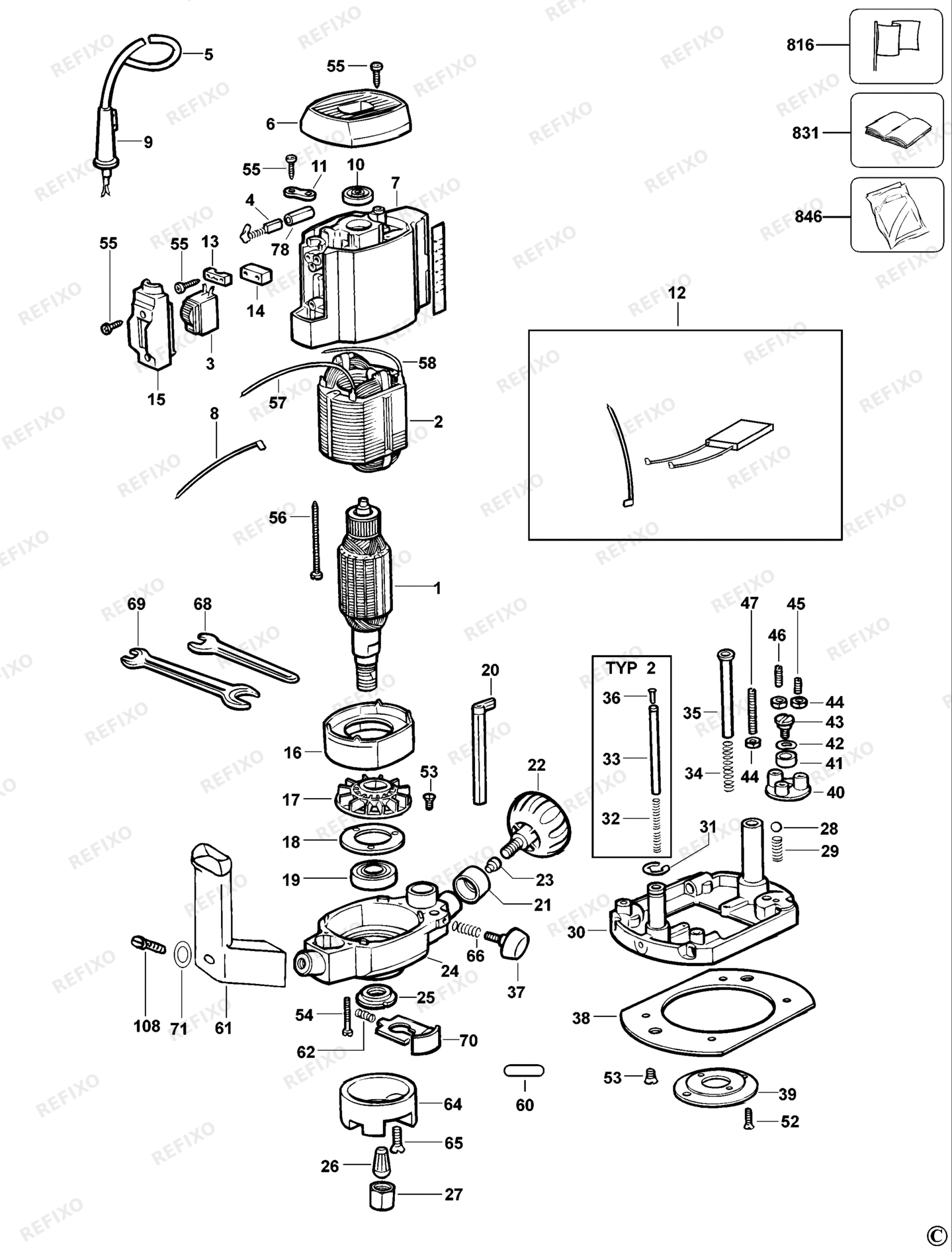 Деталировка DeWalt D614-04-XJ TYPE 1 FRÄSMASCHINE D614-04-XJ D614-04 — схема запчастей в разборе