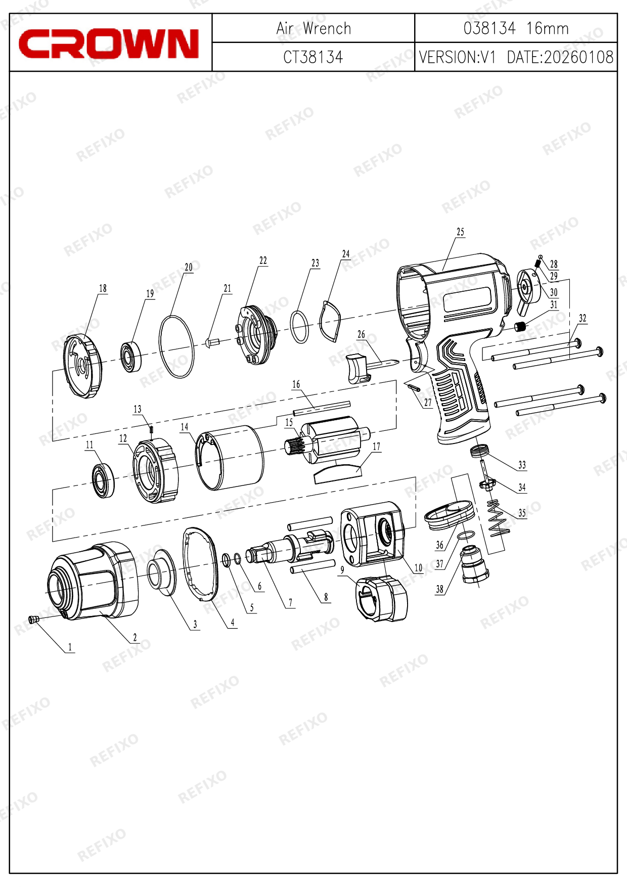 Деталировка CROWN CT38134 — схема запчастей в разборе