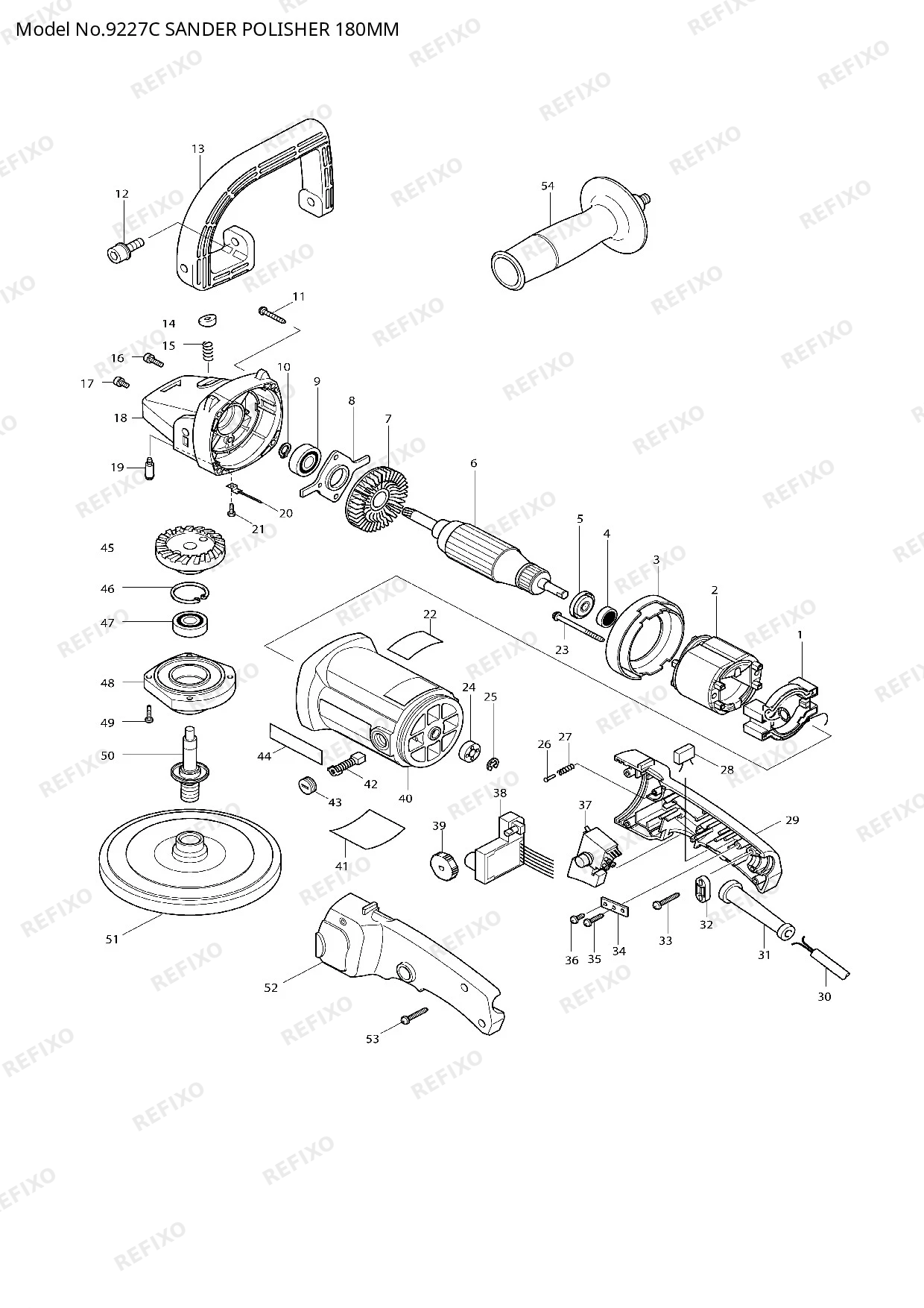 Деталировка MAKITA 9227C — схема запчастей в разборе