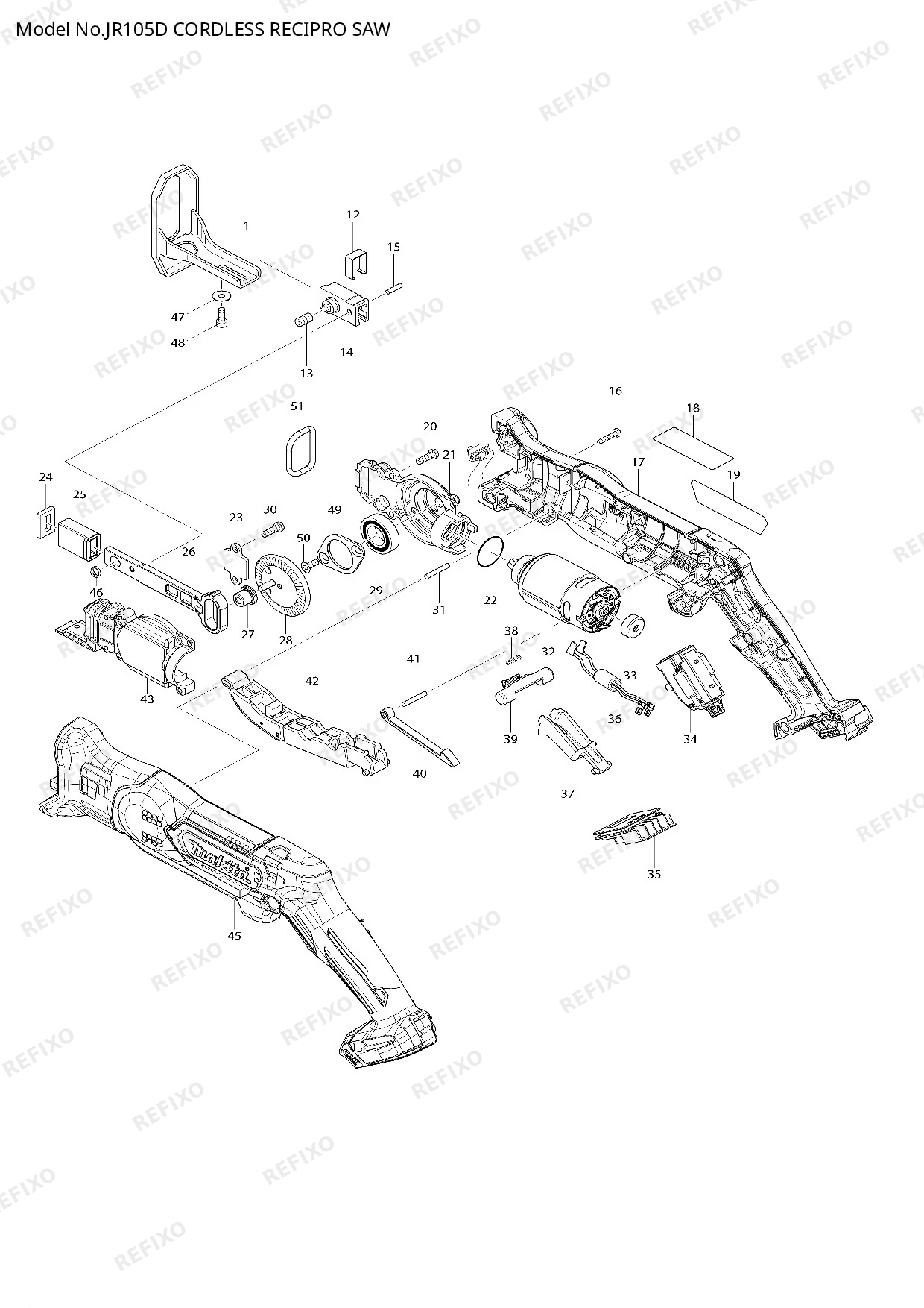Деталировка MAKITA JR105D — схема запчастей в разборе