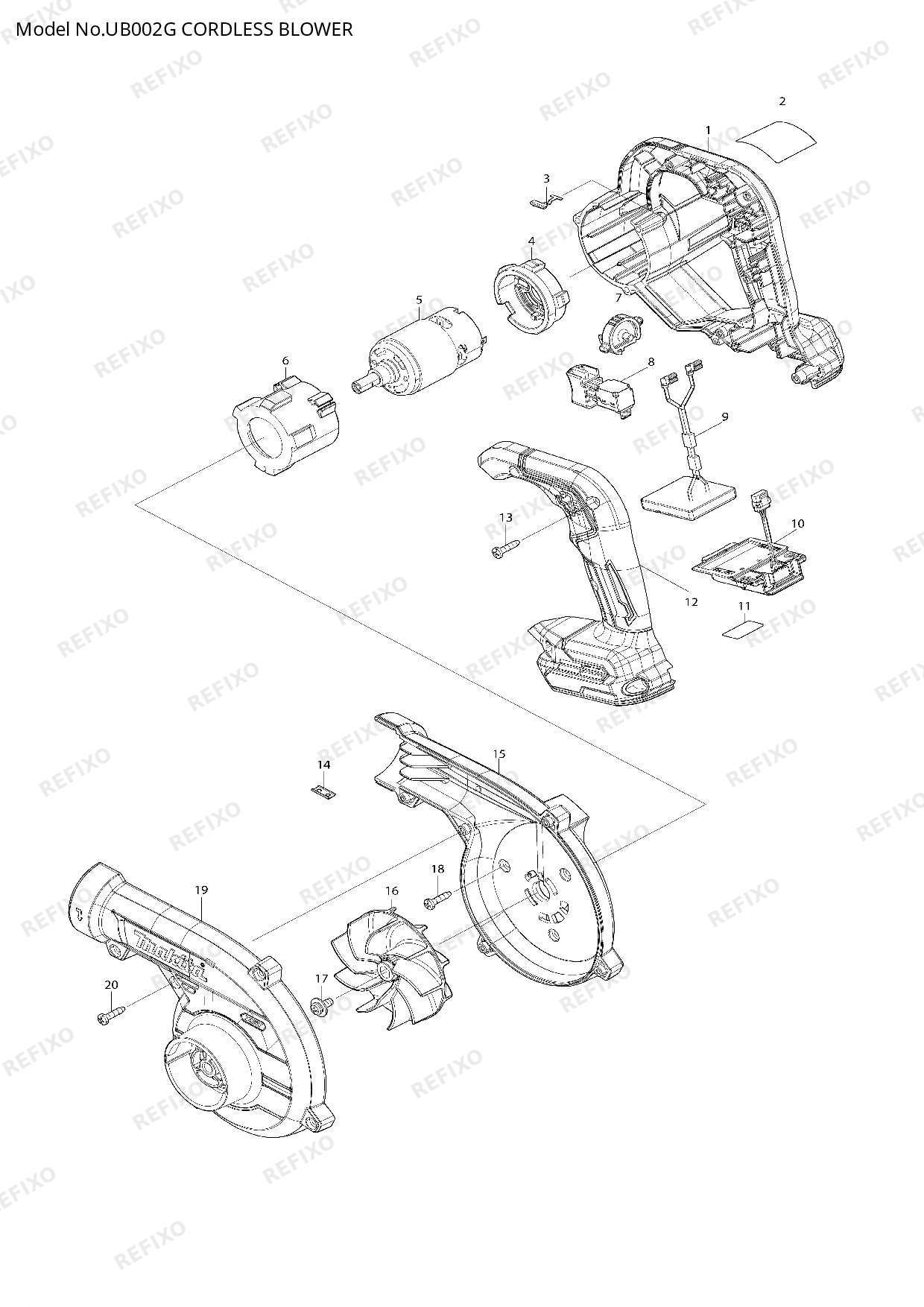 Деталировка MAKITA UB002G — схема запчастей в разборе