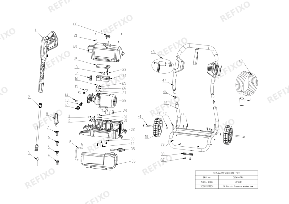 Деталировка Greenworks 5106807-GPWG8-Exploded view — схема запчастей в разборе
