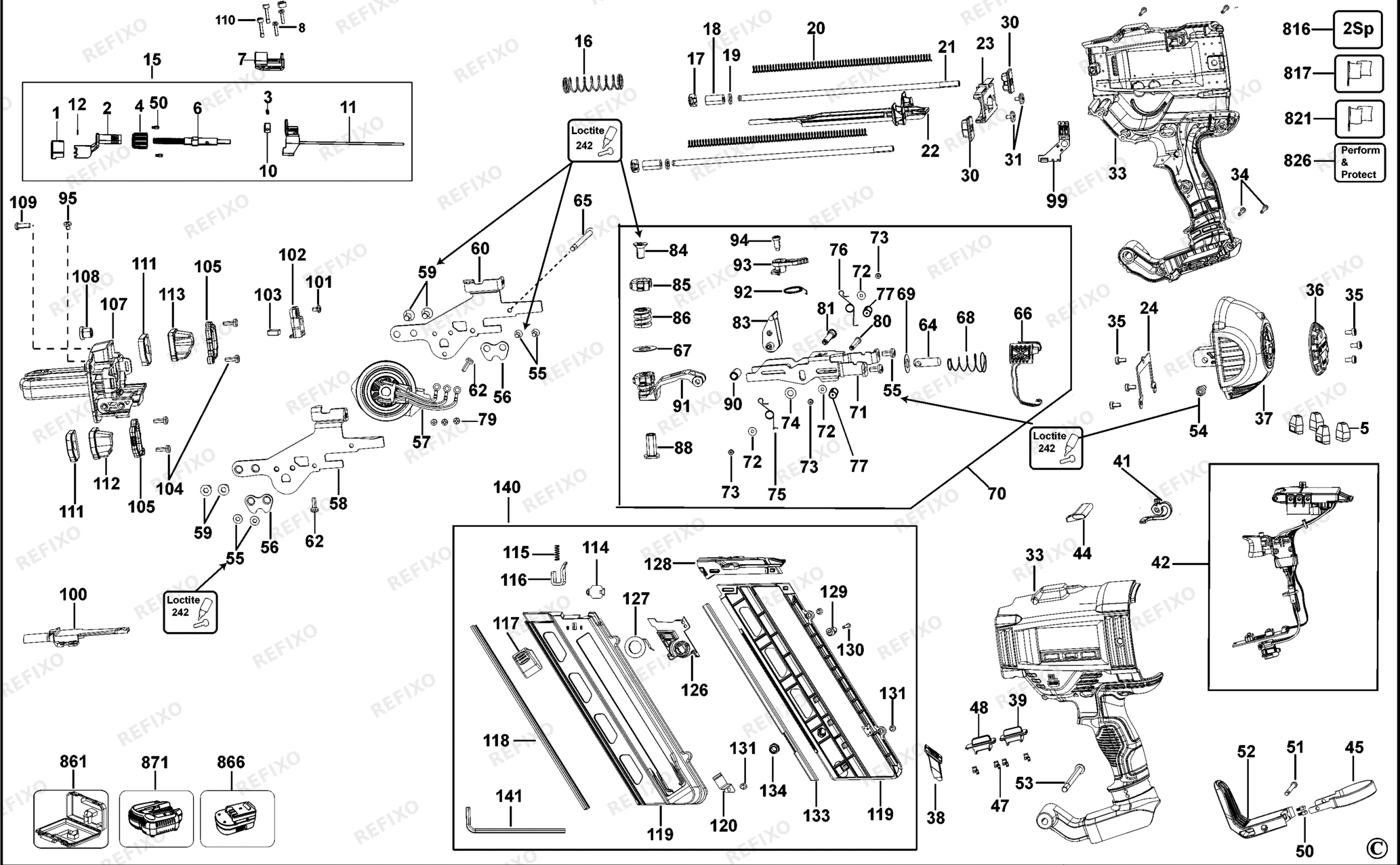 Деталировка DeWalt DCN695-QW TYPE 3 аккумуляторный NAGLER DCN695-QW DCN695 — схема запчастей в разборе