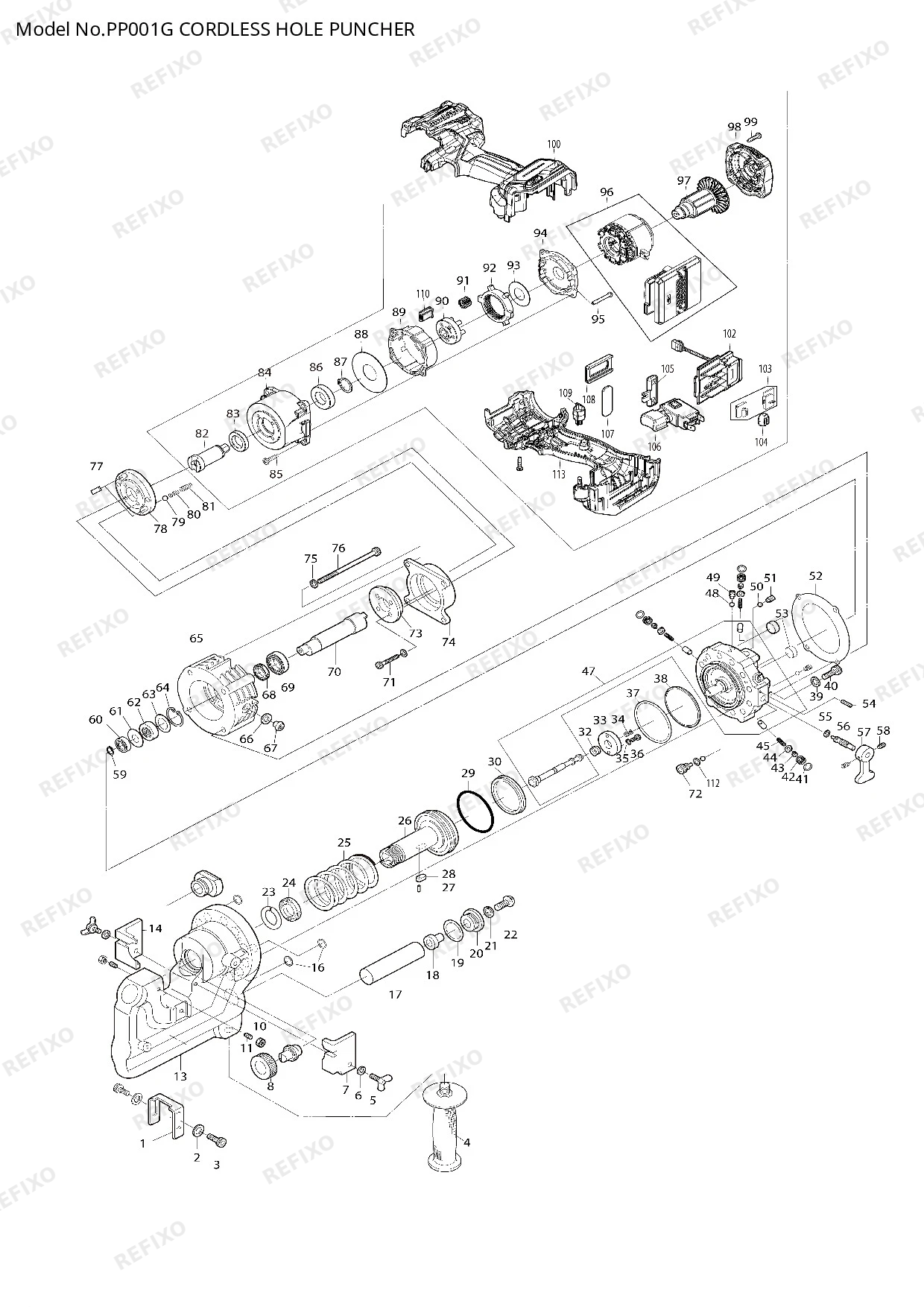 Деталировка MAKITA PP001G — схема запчастей в разборе