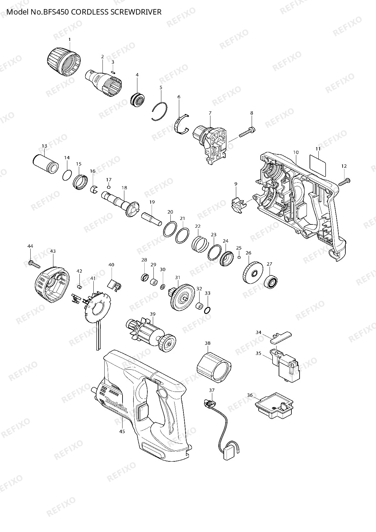 Деталировка MAKITA BFS450 — схема запчастей в разборе