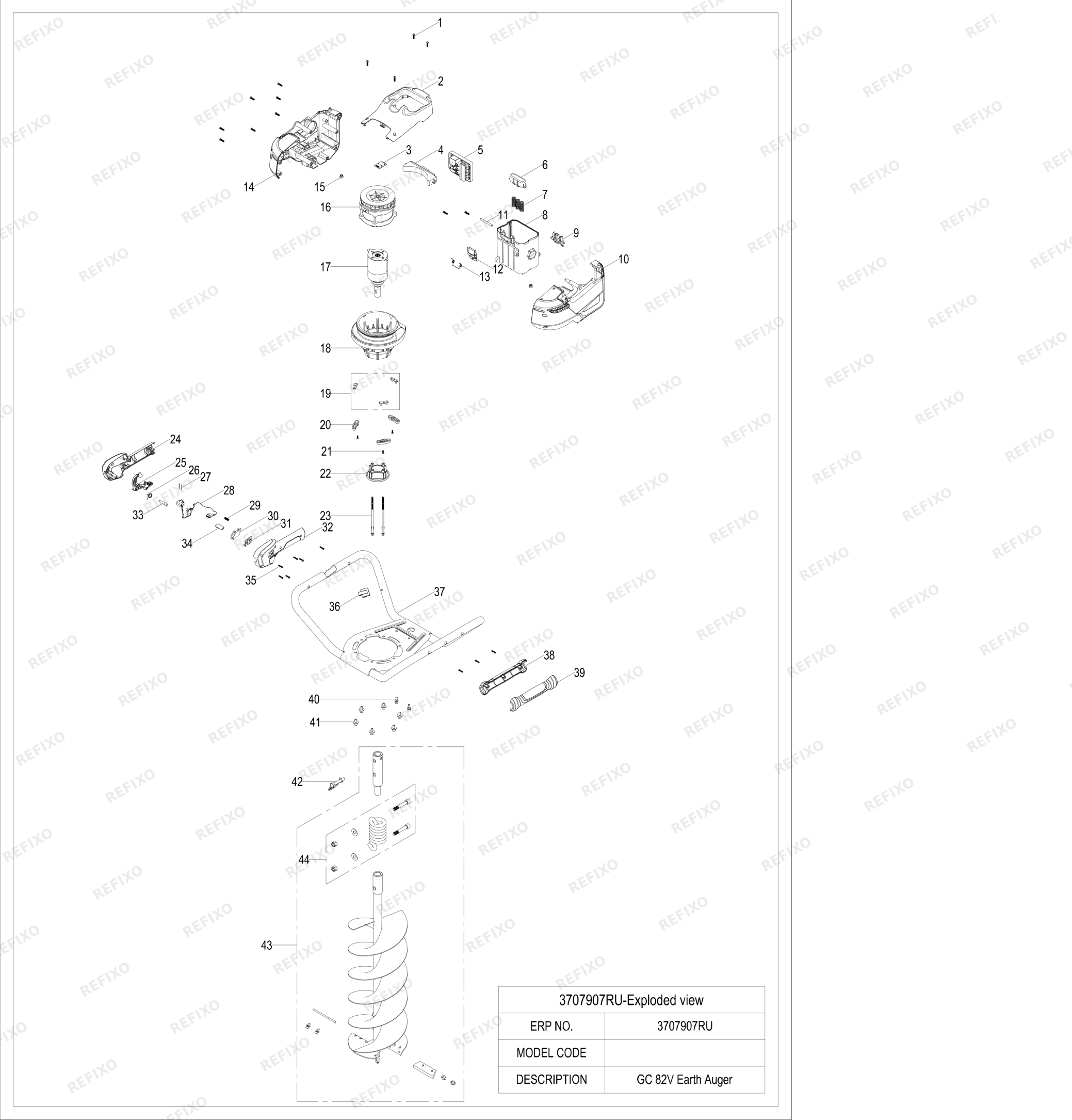 Деталировка Greenworks 3707907 Exploded View — схема запчастей в разборе