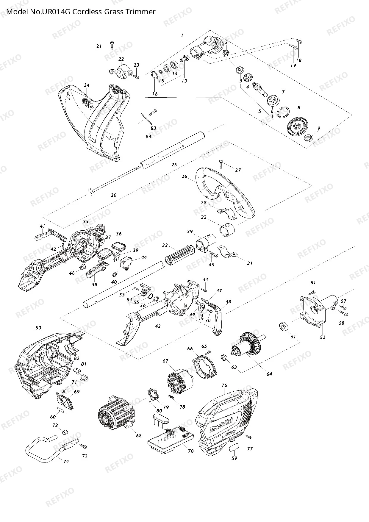 Деталировка MAKITA UR014G — схема запчастей в разборе