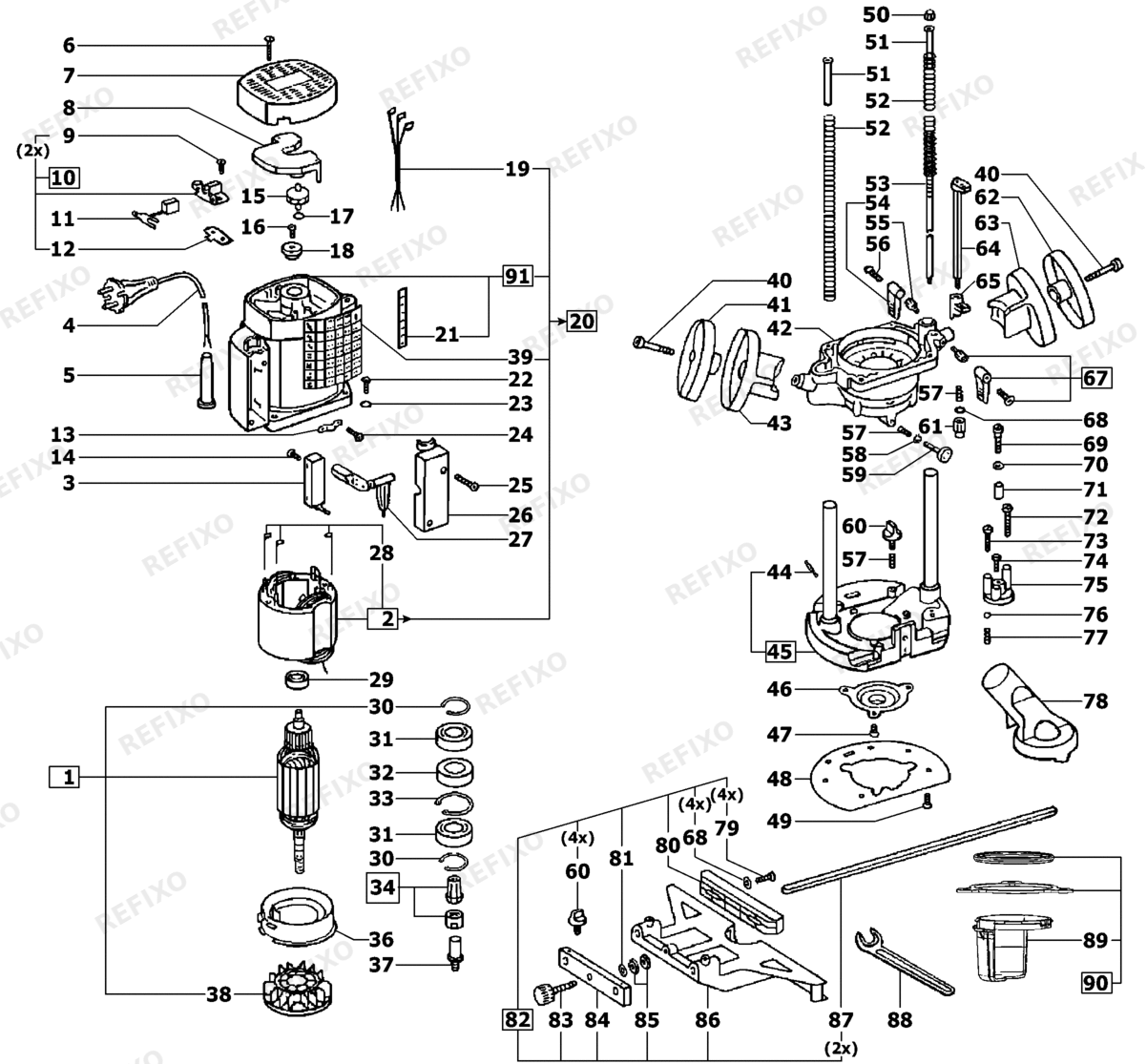 Деталировка Festool OF 2000 E1 - фрезер 489911 — схема запчастей в разборе