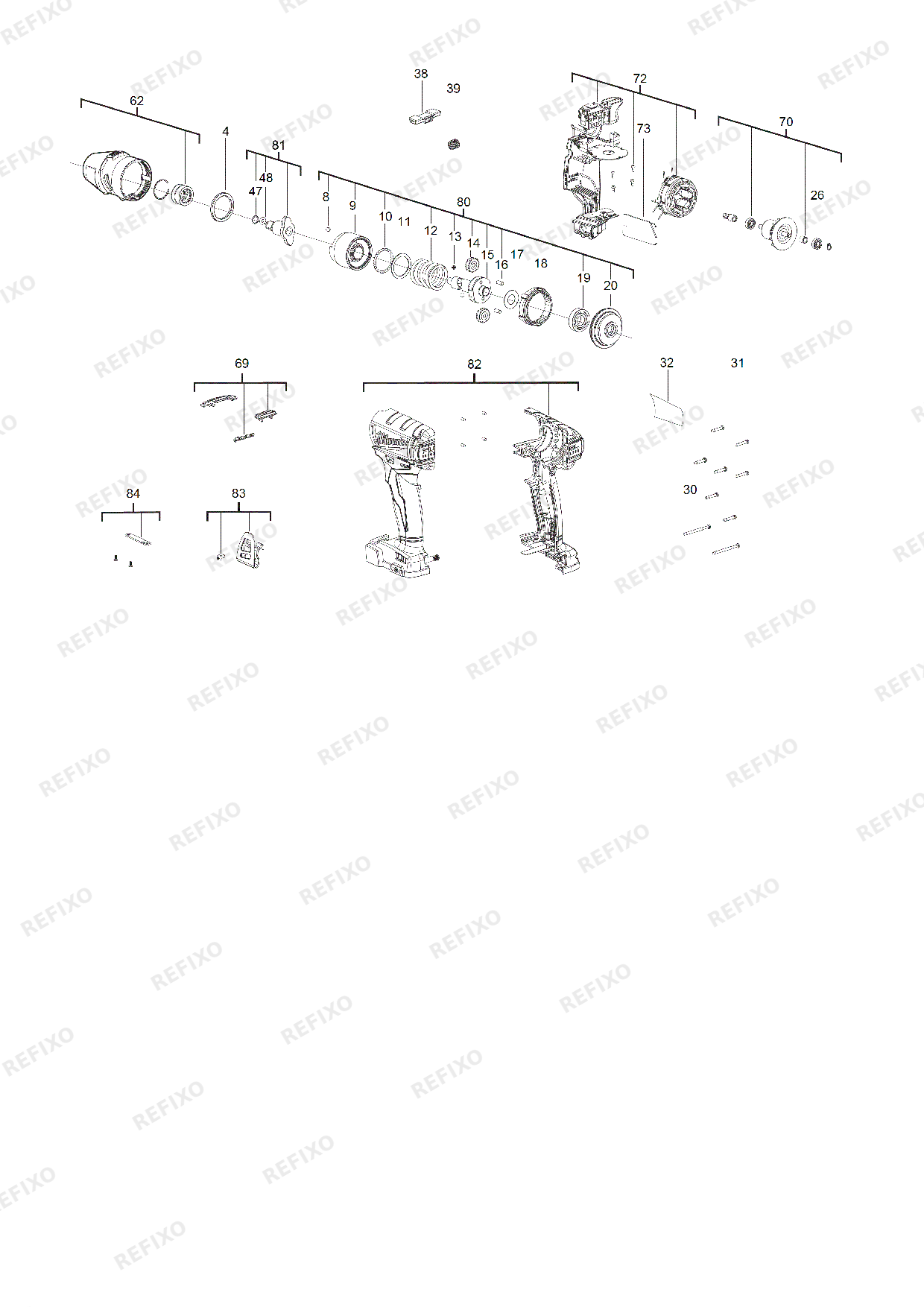 Деталировка MILWAUKEE M18ONEIWF12 0 4933451153 4000452740 — схема запчастей в разборе