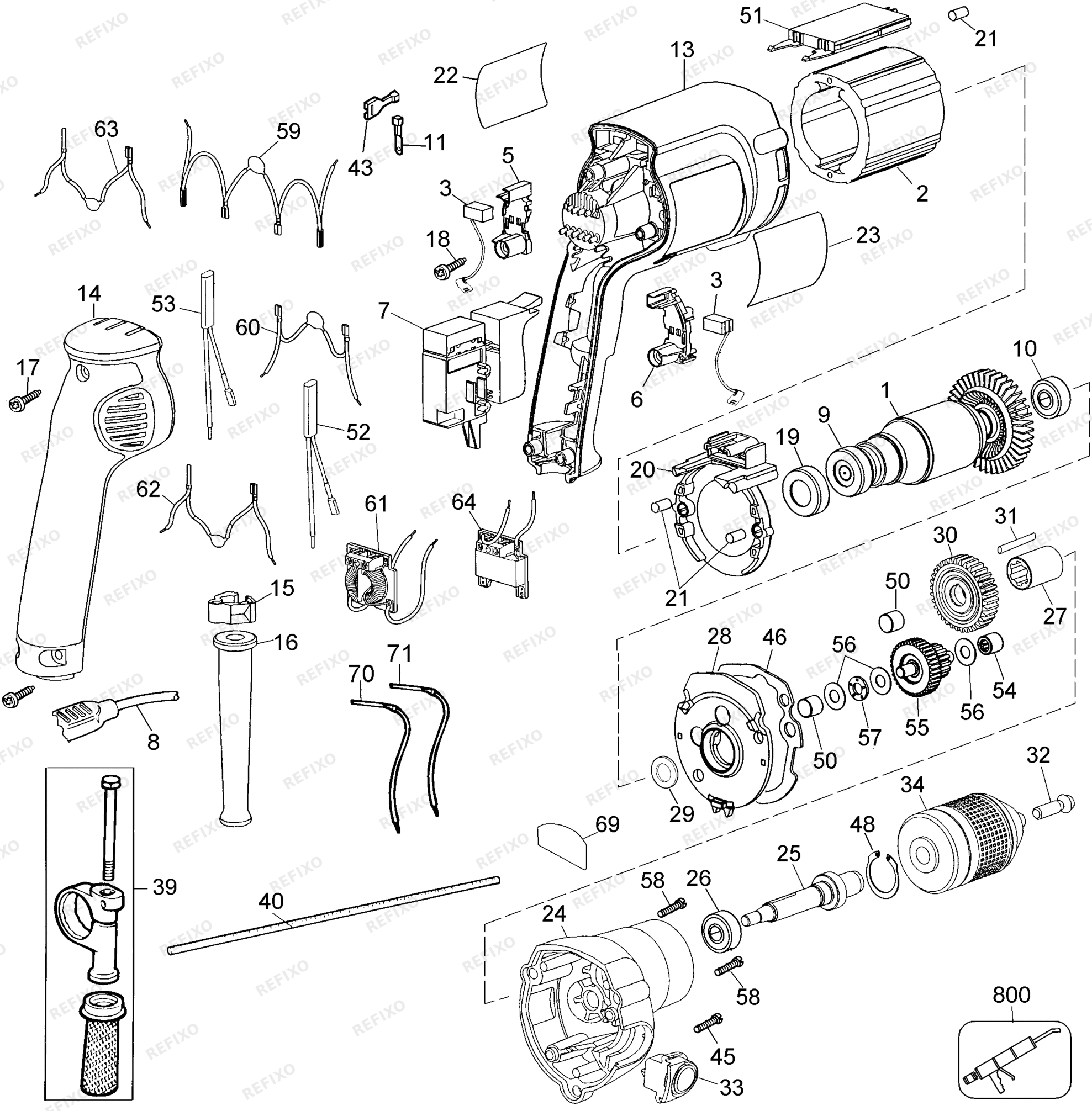 Деталировка DeWalt DW226-QS TYPE A1 BOHRER DW226-QS DW226 — схема запчастей в разборе