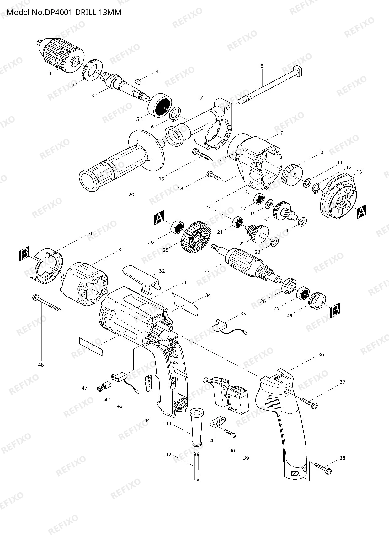 Деталировка MAKITA DP4001 — схема запчастей в разборе