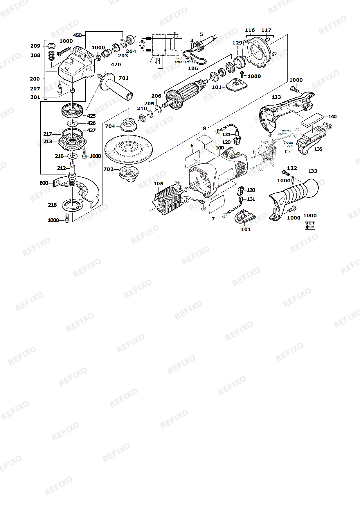 Деталировка MILWAUKEE AG16 125XC 4933407260 4000463878 — схема запчастей в разборе