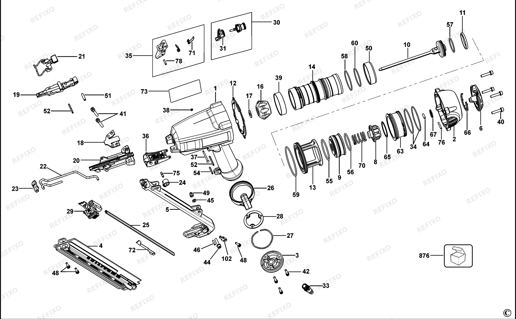 Деталировка DeWalt DPN1564A-XJ TYPE 1 Stauchkopf - Nagler DPN1564A-XJ DPN1564A — схема запчастей в разборе