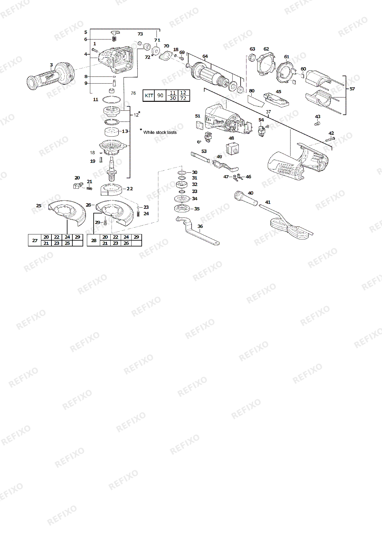 Деталировка MILWAUKEE AGV15 150XC DMS 4933459165 4000458248 — схема запчастей в разборе