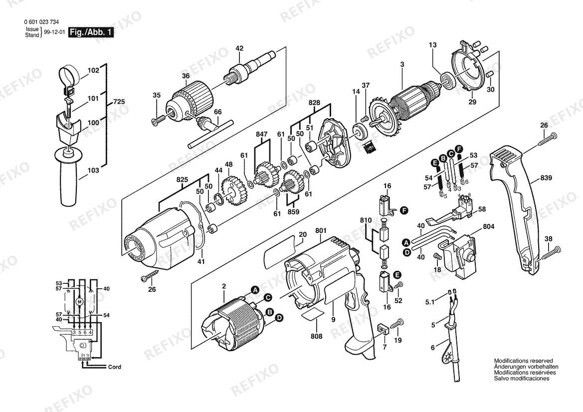 Деталировка Bosch Дрель 1023 VSR | 120 V | 061 - US (0 601 023 734) — схема запчастей в разборе