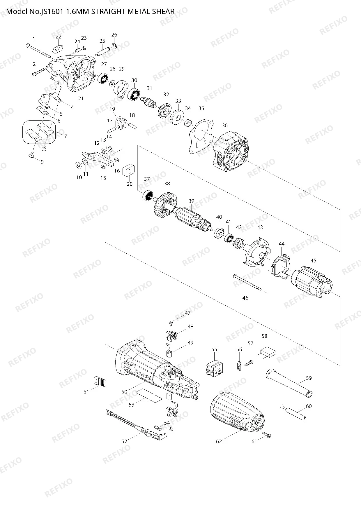Деталировка MAKITA JS1601 — схема запчастей в разборе