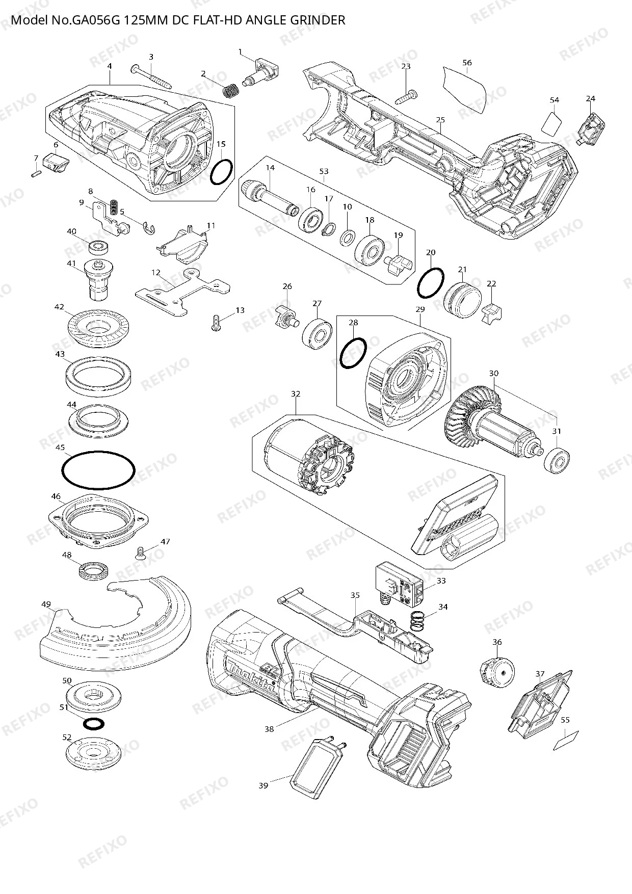Деталировка MAKITA GA056G — схема запчастей в разборе