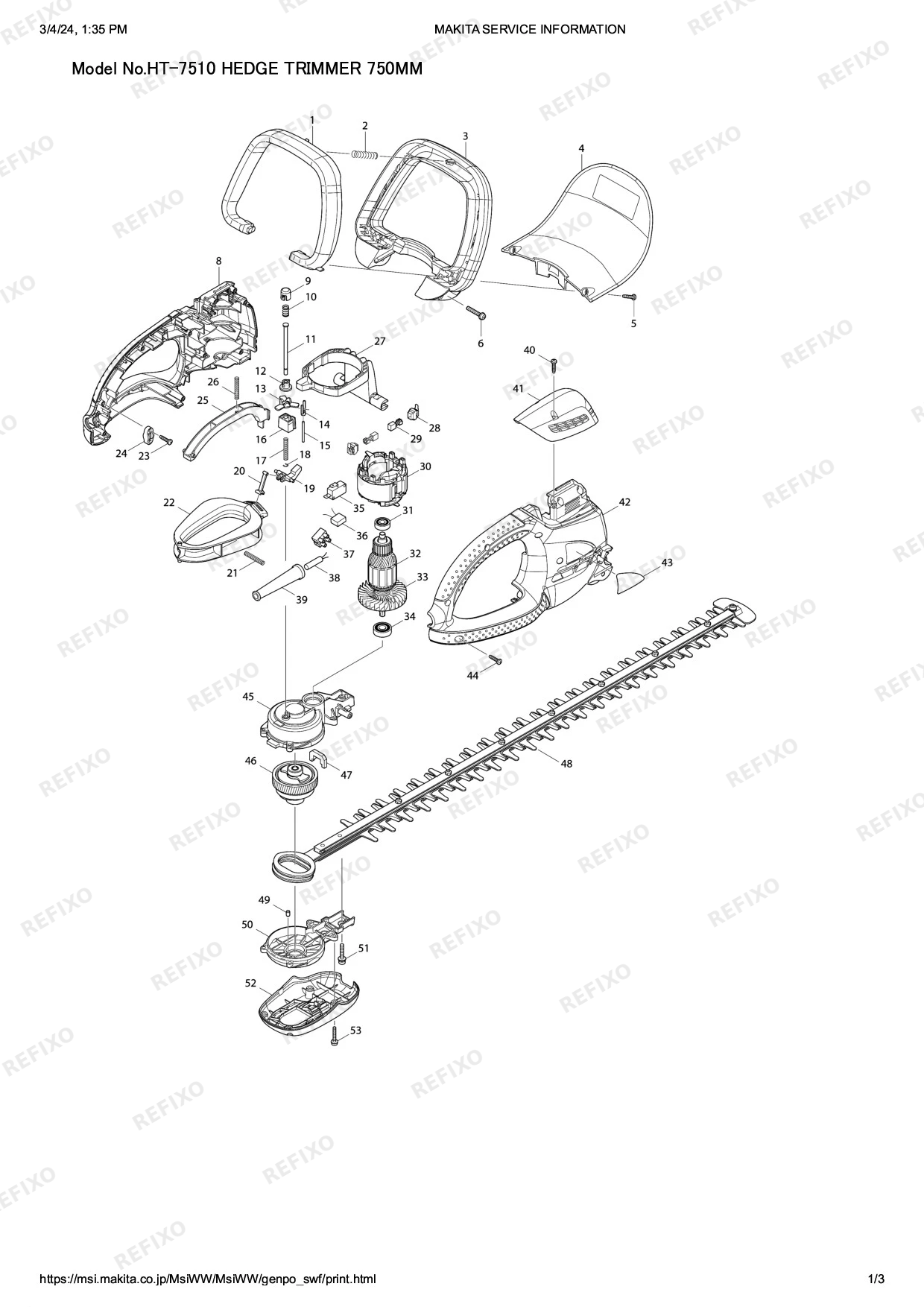 Деталировка MAKITA HT 7510 — схема запчастей в разборе