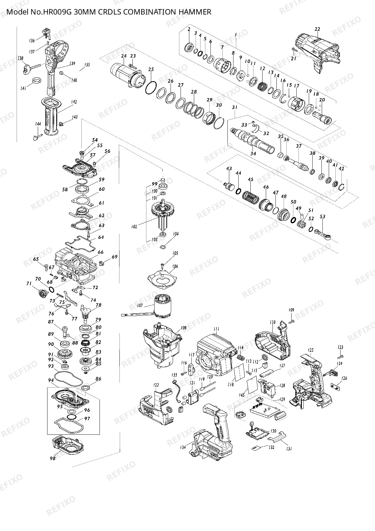 Деталировка MAKITA HR009G — схема запчастей в разборе