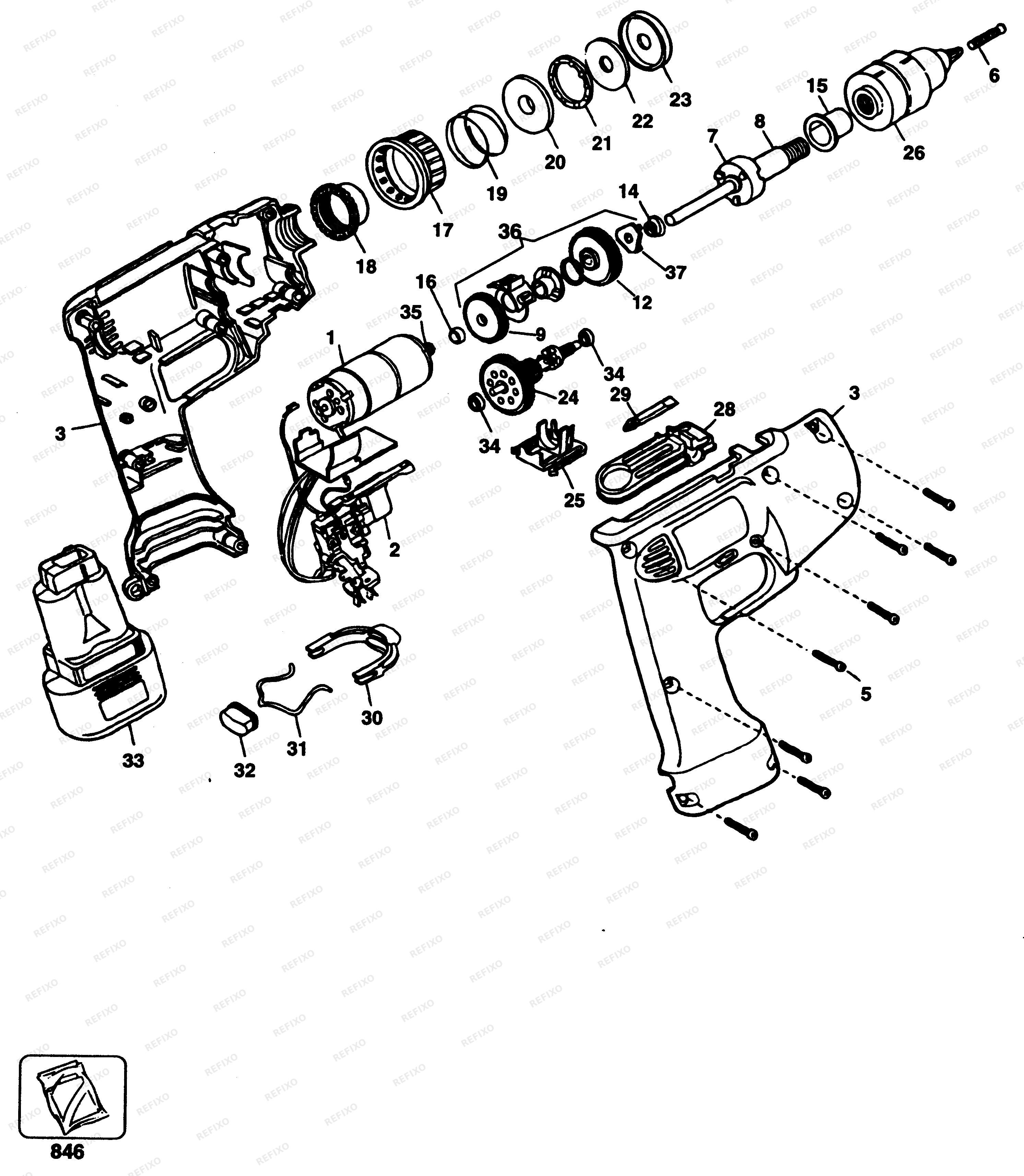 Black&Decker АККУМУЛЯТОРНАЯ ДРЕЛЬ / ШУРУПОВЁРТ 1924 — схема запчастей