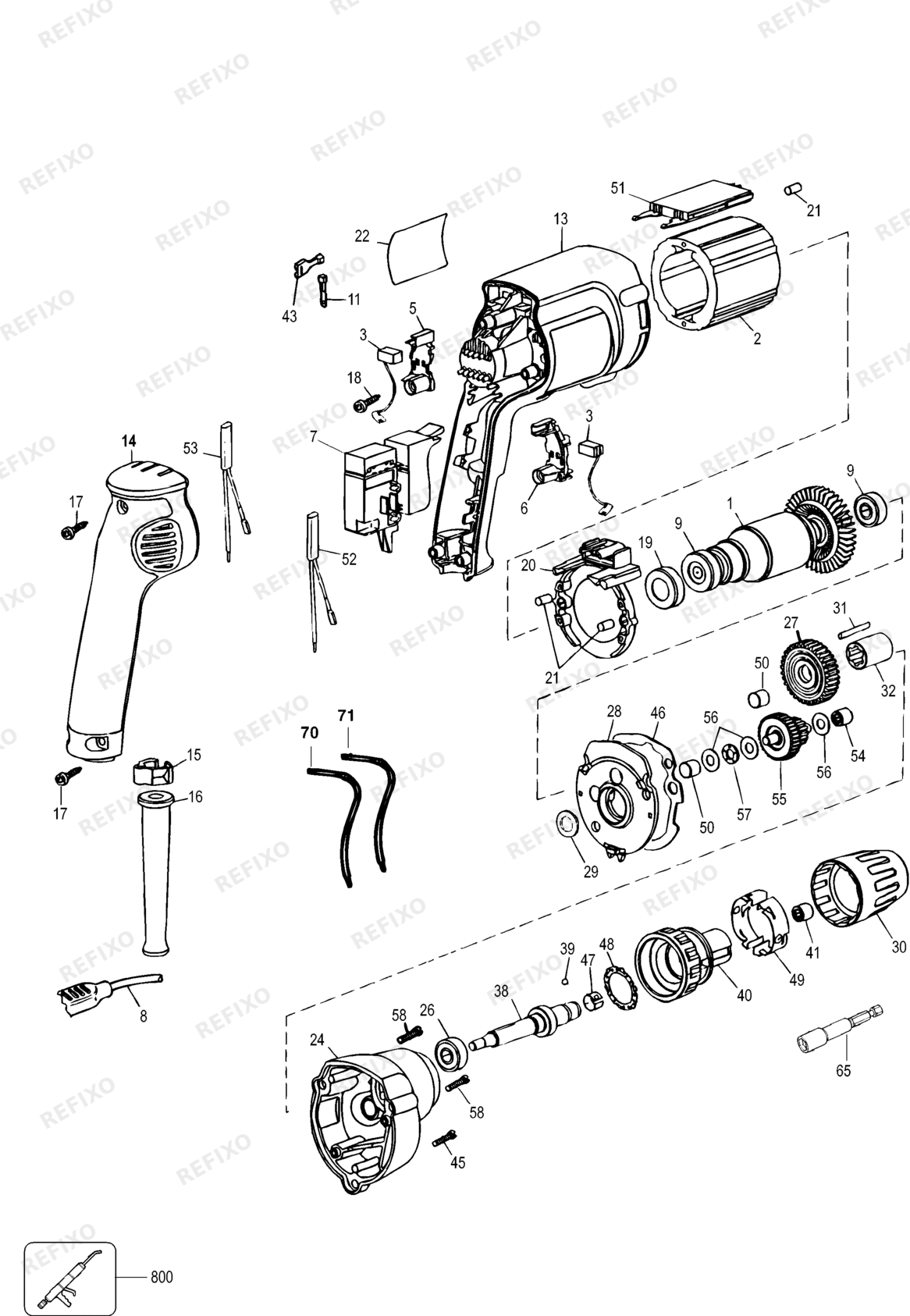 Деталировка DeWalt BS18E-DE TYPE 1 SCHRAUBENDREHER BS18E-DE BS18E — схема запчастей в разборе