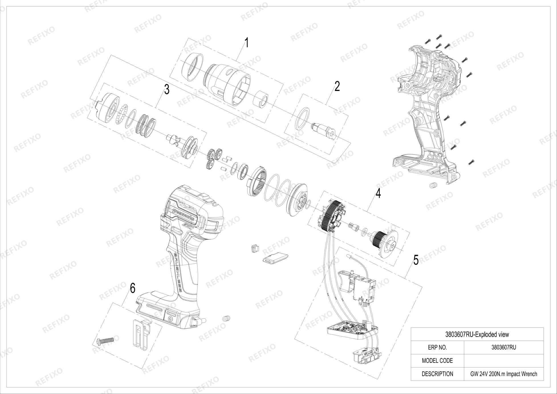 Деталировка Greenworks 3803607 Exploded view — схема запчастей в разборе