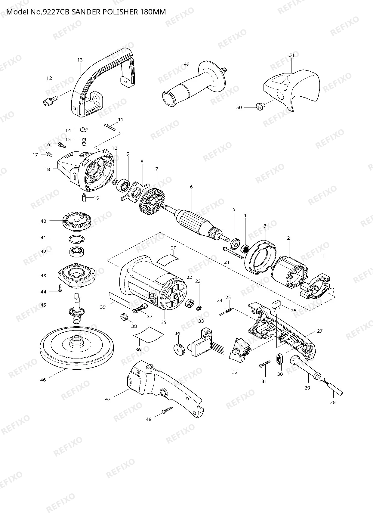 Деталировка MAKITA 9227CB — схема запчастей в разборе