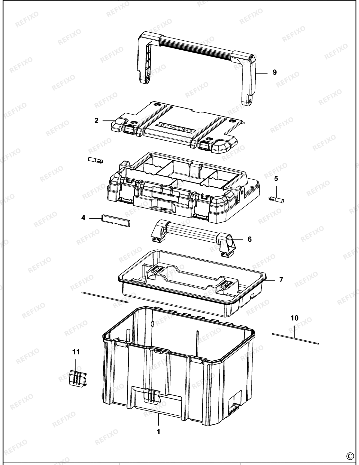Деталировка DeWalt DWST1-75774-XJ TYPE 1 WERKZEUGBOX DWST1-75774-XJ DWST1-75774 — схема запчастей в разборе