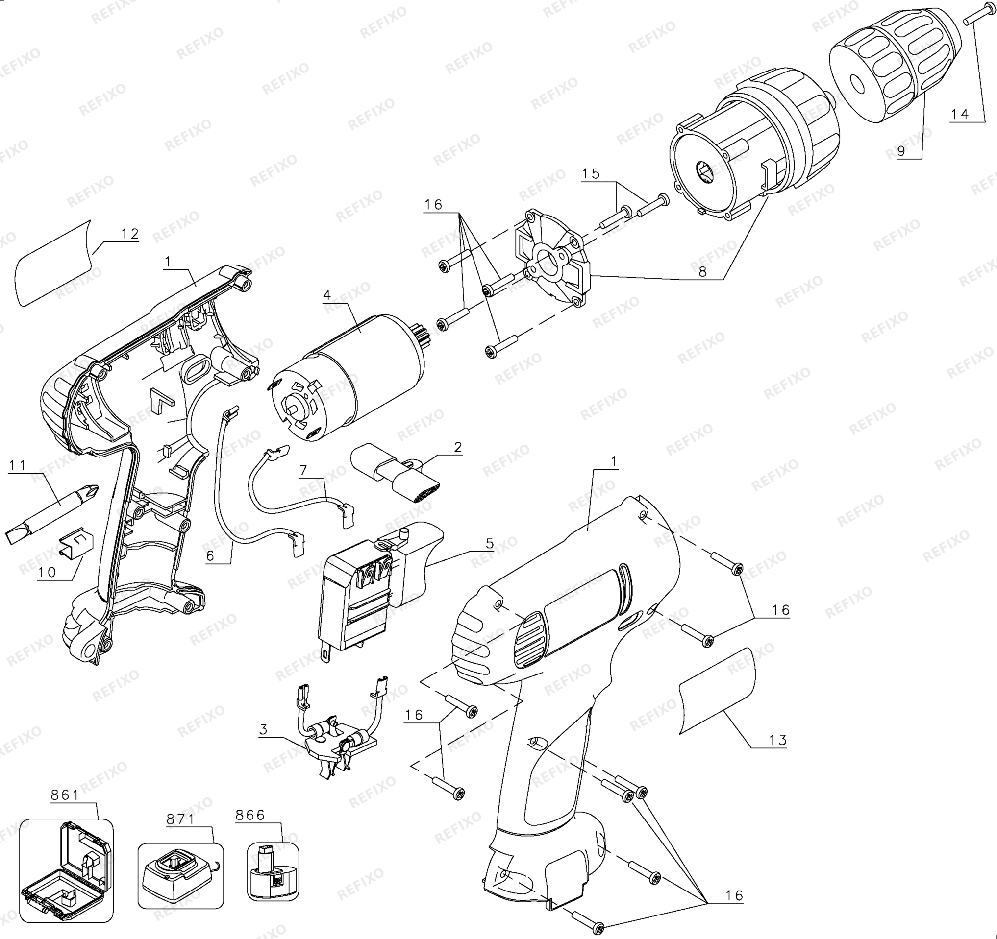 Деталировка DeWalt DW925K2-QW TYPE 1 7.2V CDLS DRILLDRIVER DW925K2-QW DW925K2 — схема запчастей в разборе