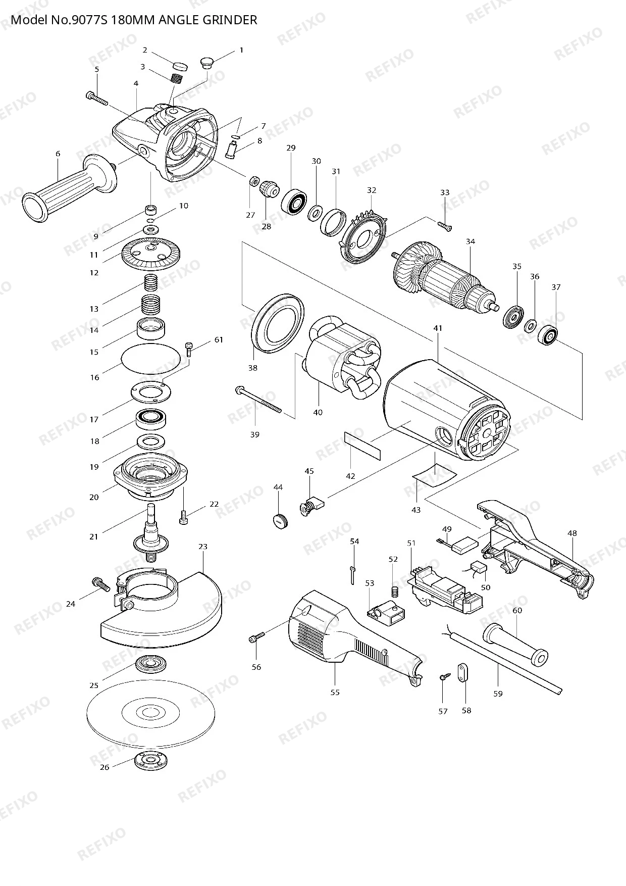 Деталировка MAKITA 9077S — схема запчастей в разборе