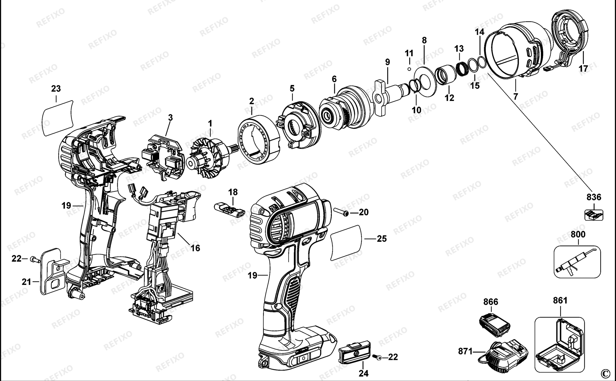 Деталировка DeWalt DCF835M2-QW TYPE 1 SCHLAGSCHRAUBER DCF835M2-QW DCF835M2 — схема запчастей в разборе