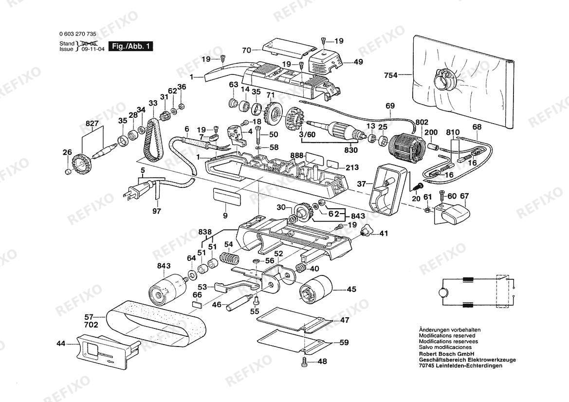 Деталировка Bosch Ленточная шлифмашина B7350 | 120 V | 061 - US (0 603 270 735) — схема запчастей в разборе