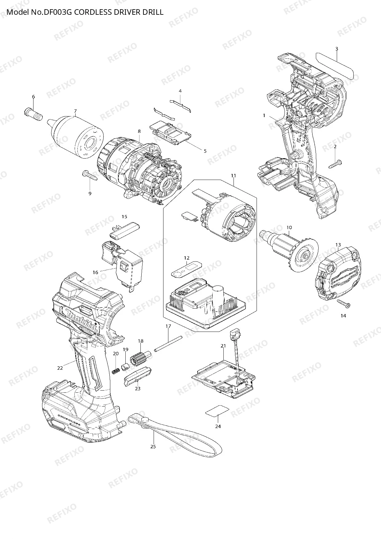 Деталировка MAKITA DF003G — схема запчастей в разборе