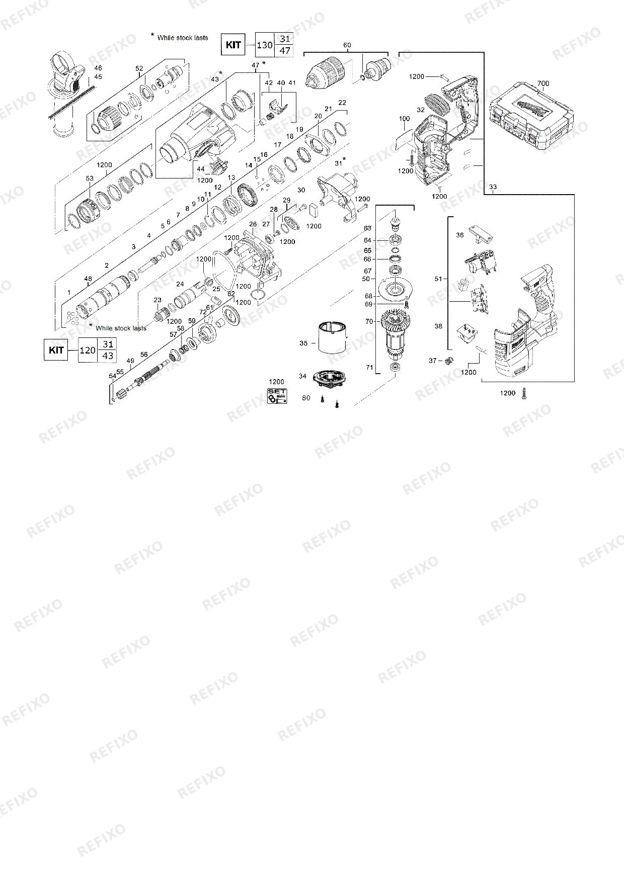 Деталировка MILWAUKEE HD18HX 0 4933408320 4000467623 — схема запчастей в разборе
