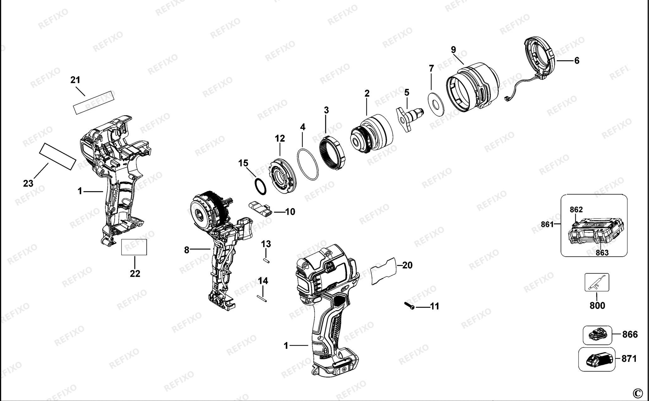 Деталировка DeWalt DCF901-QW TYPE 1 SCHLAGSCHRAUBENSCHL. DCF901-QW DCF901 — схема запчастей в разборе