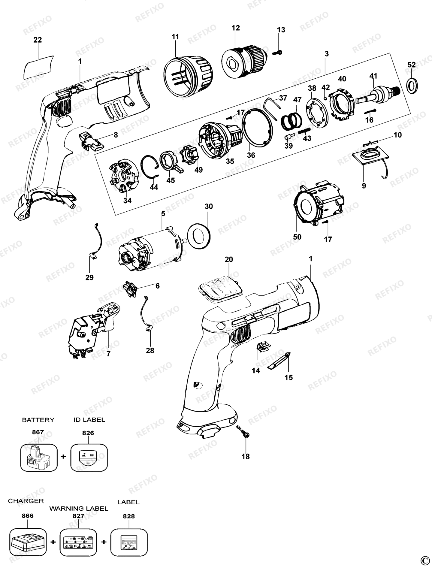 Деталировка DeWalt DW998-QW TYPE 5 аккумуляторный - дрель DW998-QW DW998 — схема запчастей в разборе