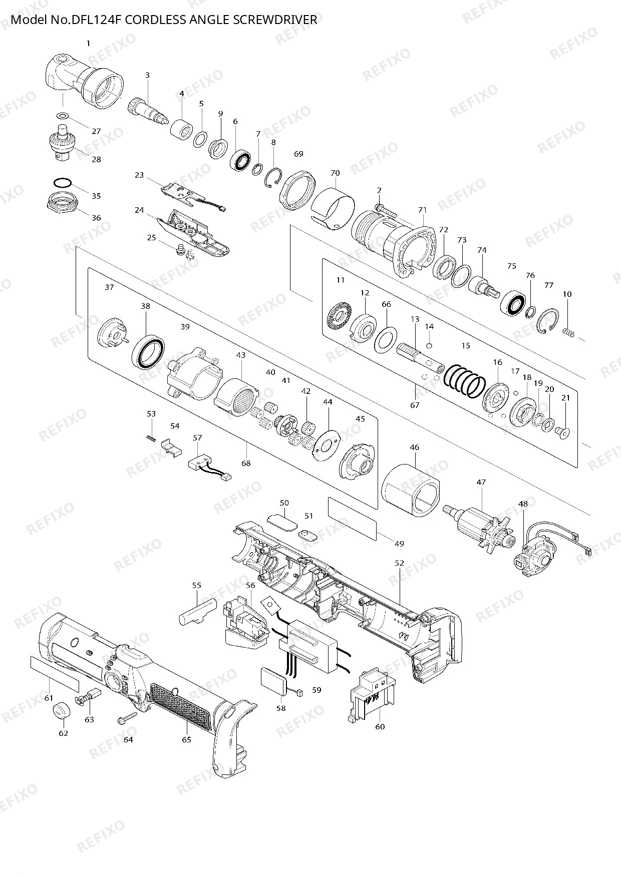 Деталировка MAKITA DFL124F — схема запчастей в разборе