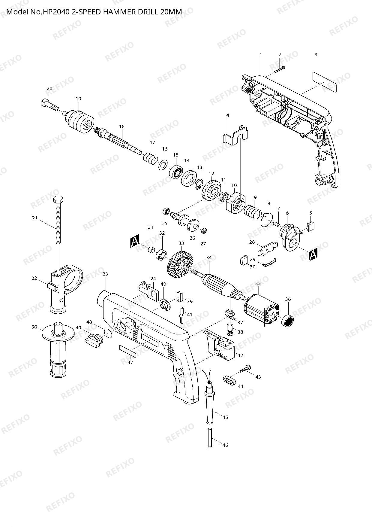 Деталировка MAKITA HP2040 — схема запчастей в разборе