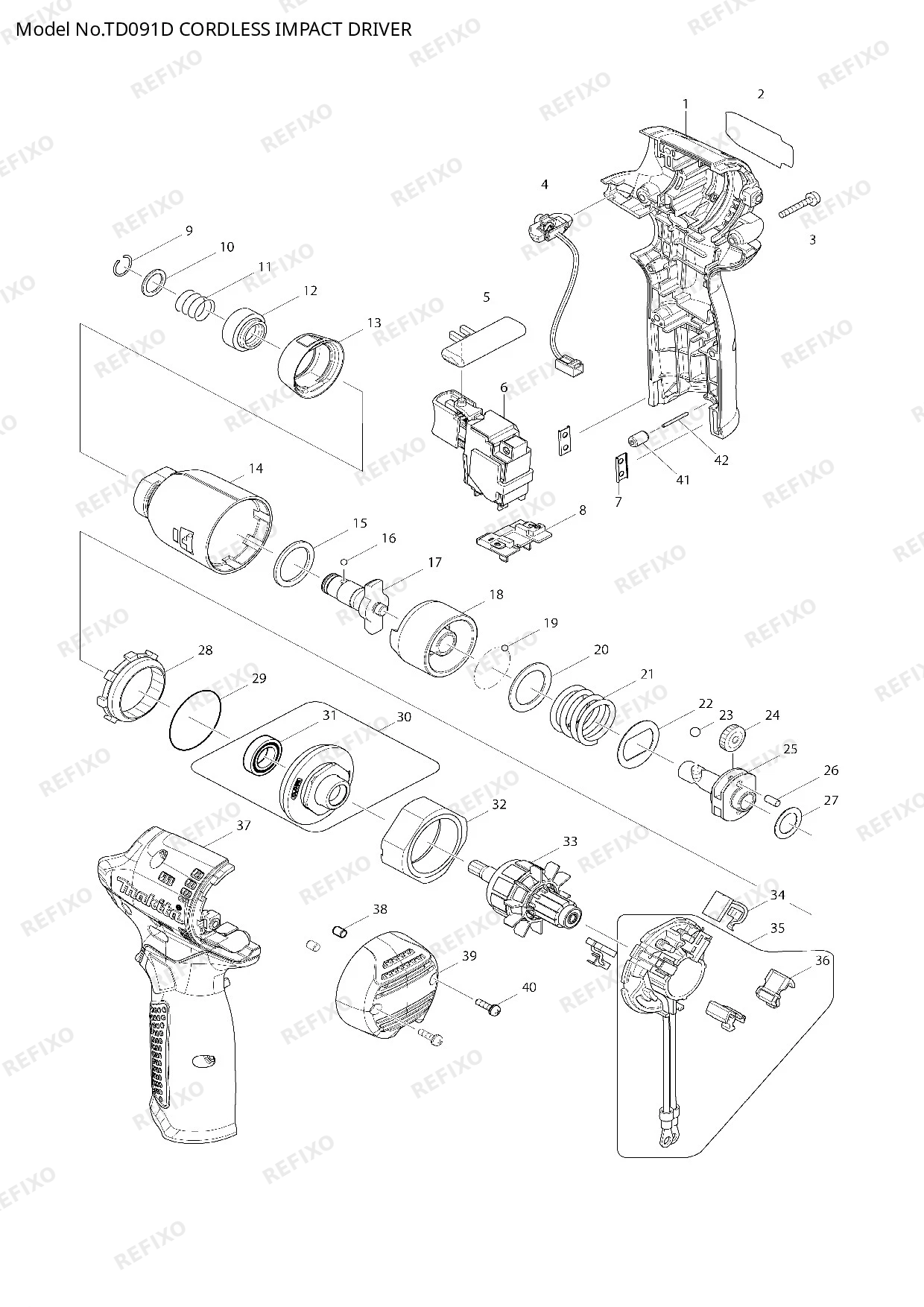 Деталировка MAKITA TD091D — схема запчастей в разборе