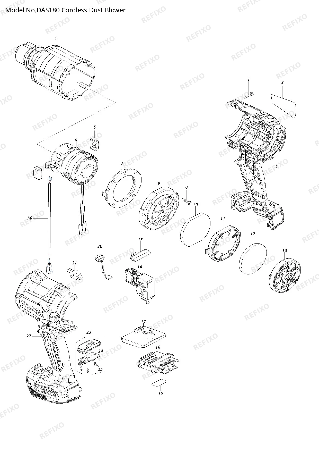 Деталировка MAKITA DAS180 — схема запчастей в разборе